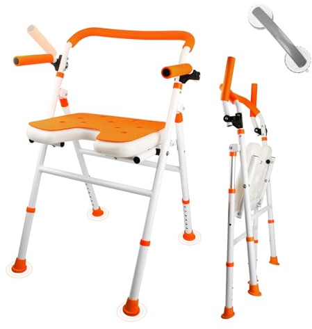 Boiarc Vikbar duschstol, hopfällbar badkarsduschstol för inomhusdusch, minimalistisk duschstol med armstöd och ryggstöd, justerbar höjd, bärbar säkerhetsbadkarsstol