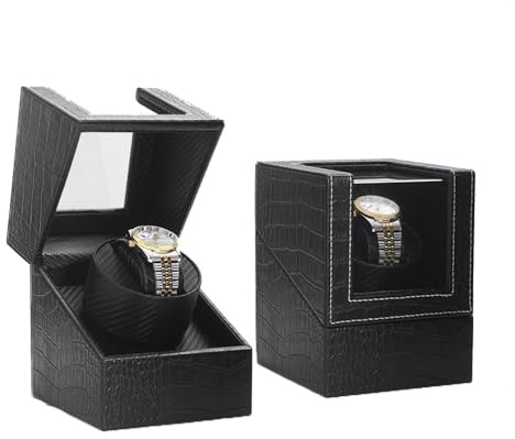 MIOTEQ Caricatore Automatico for Orologio Singolo for Rolex e Altri Orologi di Lusso - Caricatore Automatico con Motore Silenzioso, Esterno in Pelle di Struzzo Nera Premium (Color : B)