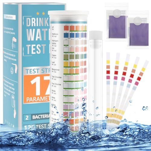 Water Testing Kits for Drinking Water 125 Strips,17 In 1 Drinking Water Test Kit for Tap Home Well Water Water Quality Test for Hardness pH Lead Iron Fluoride Chlorine and More