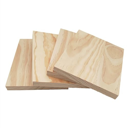Set med 4 obehandlade träklossar för hantverk, 20 x 15 x 1,5 cm, rektangulära träskivor för snidning, målning och bränning