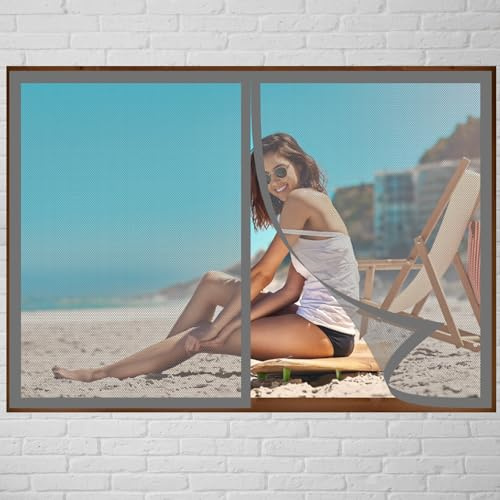 Mosquitera Autoadhesiva Protección 76 x 115 cm Pantalla Mosquitera Universal Cierre Automático sin Taladrar Fácil de Ensamblar Cortina Antimoscas para Balcón y Puerta Ventana, Gris