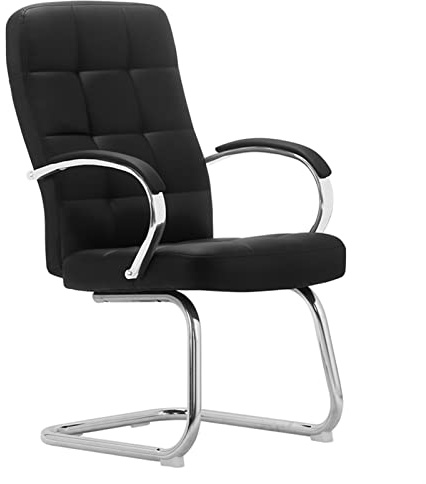 Datorstol, ergonomisk skrivbordsstol Executive Side Chair Professionell hög rygg och vadderad ekologisk lädersäte, fasta armar och svankstöd Slädebas Besöksstol Kontorsstol (Färg: Noir) Stabilize