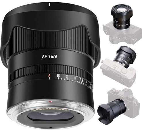 TTArtisan AF 75 mm F2-objektiv fullformat-porträttobjektiv, stor bländning, lätt STM AF-autofokusobjektiv för spegelfria Z-Mount-kameror Z5 Z6 Z7 Z6II Z6III Z7I Z9 Z8 ZF Z50 ZFC Z30. Svart