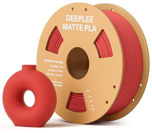 DEEPLEE Filamento Matte PLA 1,75 mm, Finitura Opaca, Rosso Rubino 1 kg, Precisione ±0,02 mm per Stampanti FDM