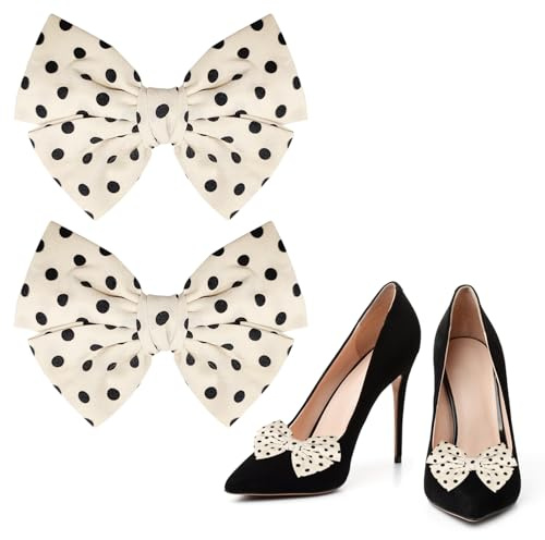 2 Pezzi Fermagli per Scarpe Con Fiocco in Raso Staccabili, Fibbie Decorative per Tacchi Alti, Festa, Donne e Ragazze (Naturale)