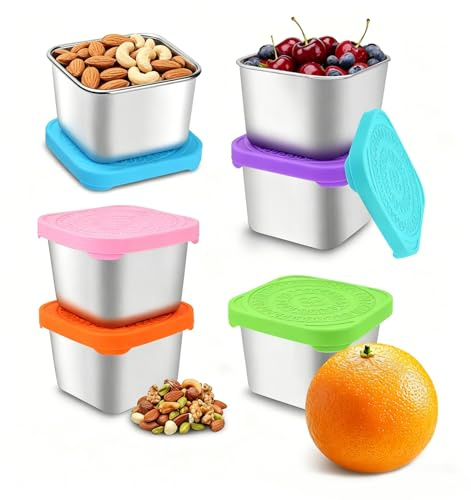 MOAMUN 6 Pequeño Tapers para Comida Hermetico, 180 Ml Recipientes Herméticos para Alimentos con Tapa Fiambrera Acero Inoxidable, Reutilizables Bento Box Recipientes para Yogur Frutas Ensalada