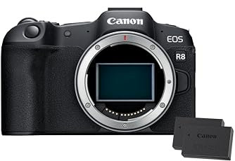 Canon EOS R8 Systemkamera Spiegellose Vollformat Kamera Digitalkamera mit Autofokus und Motiverkennung für Augen Tiere Fahrzeuge, 4k Videokamera, 40 Bilder pro Sekunde, WiFi, Touchscreen 2X Batterien