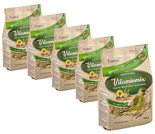 Fidelio Wildvogelfutter, Vitamin-Mix, Ganzjahresfutter proteinreich/energiereich, hochwertiges Vogelfutter für Wildvögel, 5 x 900 g (4.5 kg)