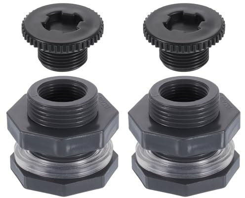 QUARKZMAN 2 Pezzi Attraverso Parete con Tappo, 3/4 NPT Connettore Serbatoio Acqua per Adattatore Tubo Giardino Serbatoi Acquari, Grigio