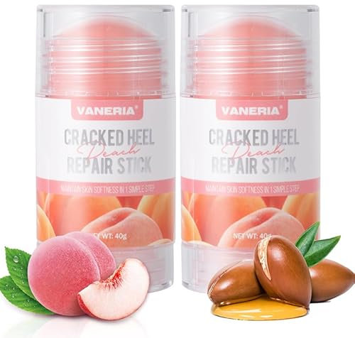 VANERIA Cura dei piedi per crema ai piedi molto asciutti con burro di karitè e olio di cocco, idratare e ammorbidire i piedi 40 g, 2 pezzi (profumo di pesca)