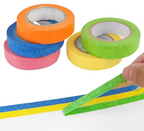 GodtKowty Fluorescent Gaffer Cloth Tape, UV Blacklight Reactive Neon Colors Duct Tape, Glow in The Dark Tape for UV Parties, 5 Pack (0.6 inch x 16.5 feet) - Blue, Green, Yellow, Orange, Pink