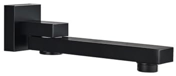 Wall Mounted Bath Spout, Folding Bathroom Brass Bathtub Shower Mixer Water Outlet Bath Tub Basin, Extra Long Spout Filler 180° Swivel Faucet Tap,Square Black