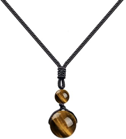 cotigo - colgante de piedra natural 14mm, collar con hilo encerado + regalo pulsera de nudos gratis. Amuleto de suerte y proteccion, contra mal de ojo, collar para mujer y hombre. (OJO DE TIGRE)