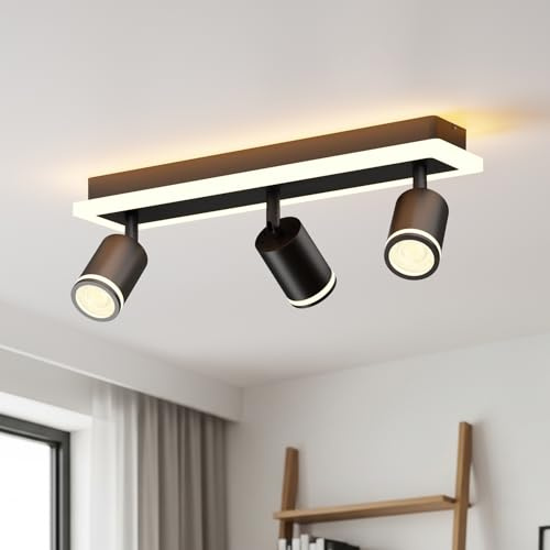 LVWIT LED takspot, GU10 svart taklampa, 3 lampor inomhusbelysning för vardagsrum, rektangulär bas med integrerad ljuslist (ingen glödlampa)