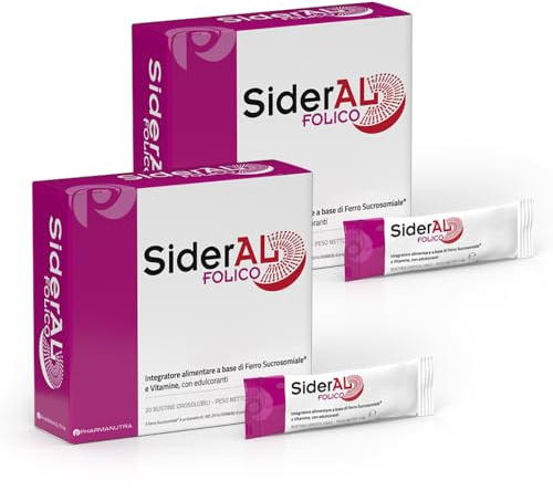 SiderAL Folico, Integratore alimentare con Ferro Sucrosomiale®, Quatrefolic®, Vitamine D3 e B12 Sucrosomiali®, Donne in Gravidanza, Allattamento, Ciclo mestruale, 20 + 20 bustine orosolubili
