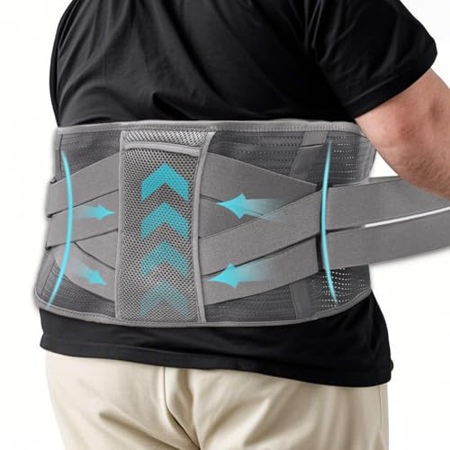 King Mills Plus Size Back Brace for Lower Back Pain, Breathable Obese Belly Support for Sciatica, Back Pain, Scoliosis, Two Sets of Support Bars. Lightweight. (Waist: 44 - 52) Black