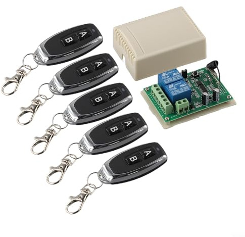 Kit de relais de télécommande sans fil 433 MHz 2 canaux comprenant 5 émetteurs et récepteurs pour ouvre-porte de garage, ouvre-portail électrique, automatique
