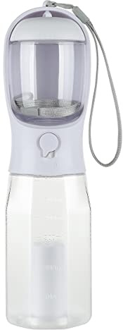 PET&TECH Botella para Mascotas 3 en 1 – Dispensador de Agua, Comida y Bolsas – Filtro de Carbón Activado – Resistente al Calor y Apta para Lavavajillas – Portátil y Multifuncional (300 ml)