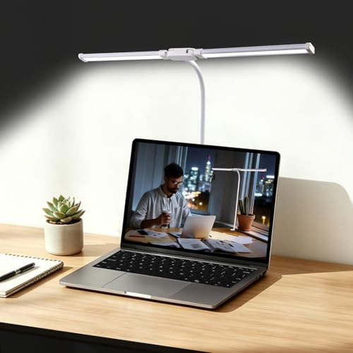 MACASA LED Desk Lamp for Office Dorm Home - Eye Caring Desk Light Extra-Wide Lighting Coverage Gooseneck Dimmable Table lamp, No Assembly Required
