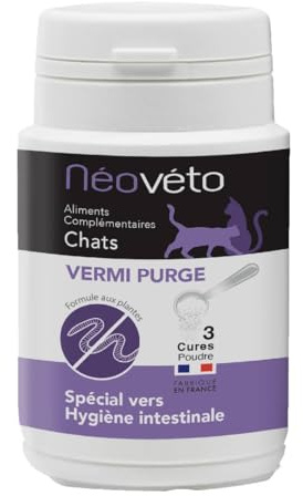 Néovéto - Vermipurge - Vermifuge pour Chat en Poudre Naturelle - Actifs agréés par Les Services Vétérinaires Français - Fabriqué en France - Facile à administrer