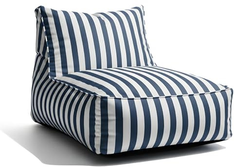 Gutekissen Pouf d'extérieur XXL - Résistant aux intempéries - Design à rayures - Fauteuil confortable pour terrasse, balcon, jardin et patio - Résistant aux UV - 72 x 102 x 65 cm - Bleu