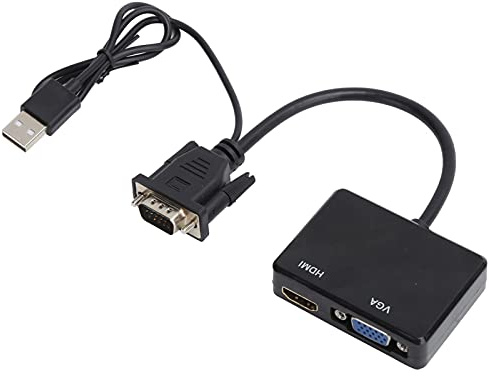 Goshyda VGA Till HDMI VGA Adapter, Splitter 1 in HDMI 2 Out, Stöd Analog Stereo 2.1 (Svart)