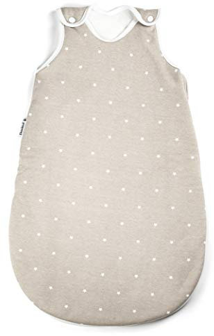 Ehrenkind® Baby Sommerschlafsack Rund | Bio-Baumwolle | Sommer Schlafsack Gr. 50/56 Taupe mit weißen Sternen | Schlafsack Baby Schlafsack Kinder