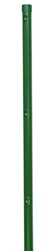 Ein Metall Zaunpfosten Ø 34 mm für 80cm hohe Zaunanlagen grün RAL 6005. Incl. 3 montierter Spanndrahthalter und Pfostenkappe. Pfosten Länge 100cm für Montage in Einschlaghülse