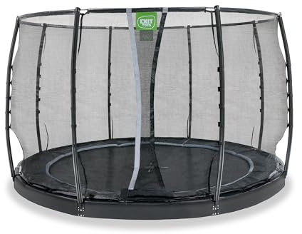EXIT Toys Dynamic Rundes Groundlevel Trampolin - ø305cm - Mit Fußschutzsystem - Mit Sicherheitsnetz - Extra Lange Sprungfedern - Stilvolles Design - Rostfrei - Trampolin für Kinder - Schwarz
