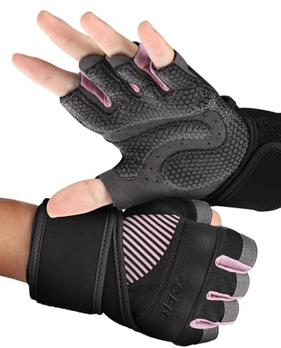 COFIT Guantes de Gimnasio para Mujer y Hombre, Transpirable Guantes de Fitness con Protección Completa de Muñeca y Palma para Levantamiento de Pesas - Rosado S