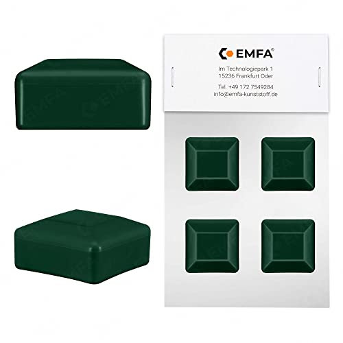 EMFA Tapones para postes de valla, 60 x 60 mm, 4 unidades, color verde, tapas cuadradas, tapas para postes de vallas, tapa de plástico, tapas de valla 6 x 6 cm