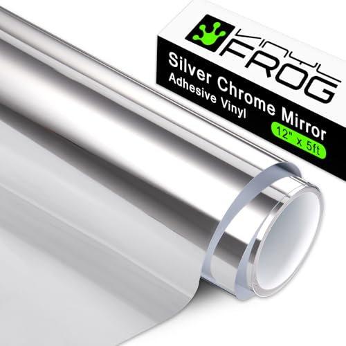 VINYL FROG Silver Chrome Vinyl 12 x12ft Silver Permanent Vinyl Roll | Silver Adhesive Vinyl Metallic Vinyl No Bubble Mirror Vinyl for DIY Mug, Wrap, Stickers, Lettering, Home Decor