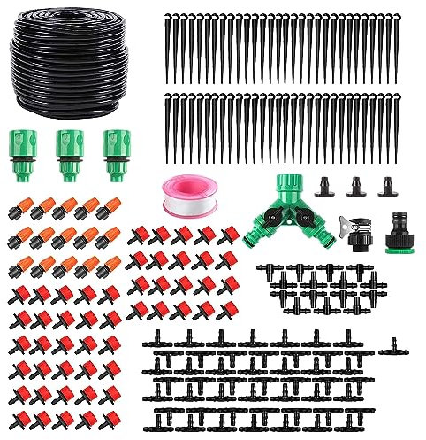 HUAZIZ 200 Stück Bewässerung Kit, 50 Meter Tropfbewässerung Garten Bewässerungssystem DIY Micro Drip System Automatische Sprinkler Micro Drip System Misting System