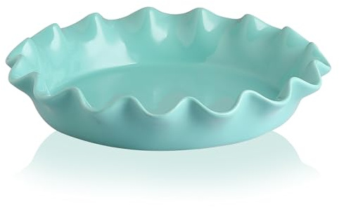 Sweejar Ceramic 11.5 Inches Pie Pan for Baking, Deep and Fluted Porcelain Round Pie Dish, Non-Stick Pie Plate for Pumpkin Pie, Apple Pie, Pie Pots with Morden Farmhouse Design(Turquoise)