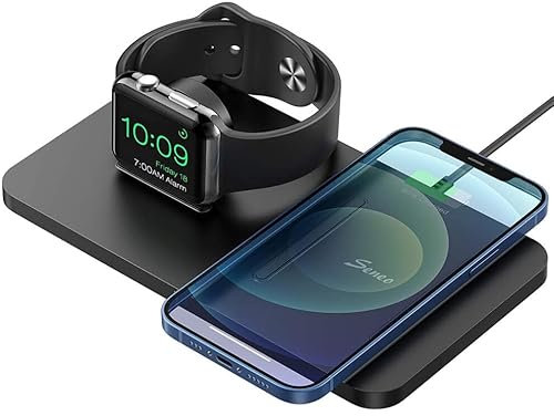 RigWig Dual 2 in 1 Wireless Charger Compatible with iWatch Charging Pad, Nightstand Mode for iWatch Series 5/4/3/2, 7.5W Fast Charging for iPhone 13/12/11/Max/XR/XS Max/Airpods Pro/2(No iWatch Cable)