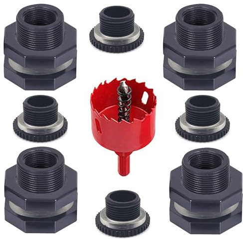 jyibinee Regentonnenverbinder 1 Set Pool Tank Connector Kit mit auslaufsicheren Steckern Regentonne Schottverschraubung Wasserfass Zapfhahn Anschluss Gartenbedarf 1/2 Zoll