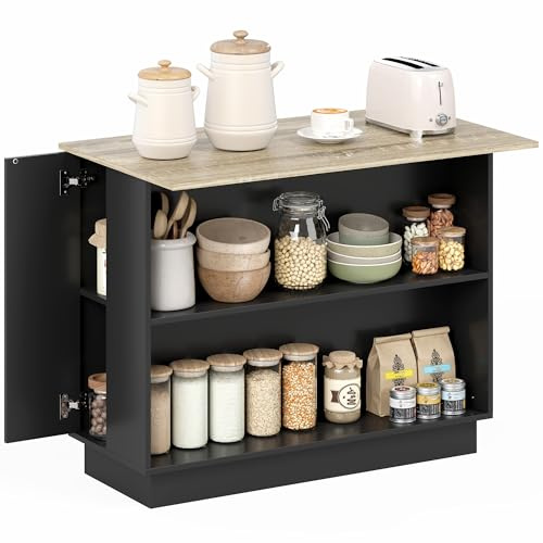 HOMCOM Isola per Cucina con 2 Ripiani Aperti e 2 Armadietti con Ante, Mobile da Cucina in MDF, 105x60x82 cm, color Rovere e Nero