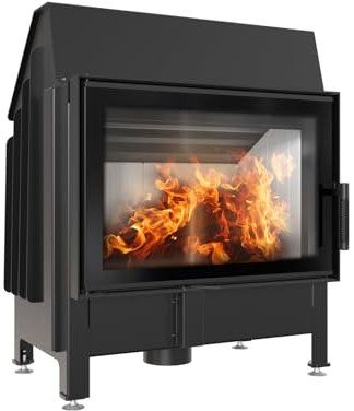 KRATKI Inserto camino ZIBI DECO 11 kW – Cassetta caminetto – Camino in legno – 2.BImSchV 15a B-Vg – ingresso aria 125 mm – rivestimento color crema – chiusura del camino – moderno vetro decorativo