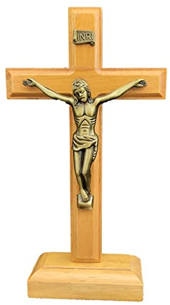 Cruz católica de madera con soporte para mesa, crucifijo religioso, cristiano, de pie, decoración de mesa, iglesia, oración, pequeña cruz de madera