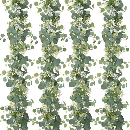 LOMOHOO Artificial Eucalyptus 2 Pack Fake Leaves Greenery Summer Vines for Wedding Party Table Bedroom Wall Room Decor (4pc)