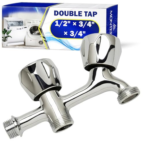 Doppio Rubinetto Lavatrice e Lavastoviglie 1/2 x 3/4 x 3/4 in Ottone Cromato - Garanzia di 10 Anni - MONTERAL