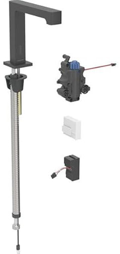 Robinetterie de lavabo Geberit Brenta, saillie 195mm, avec mitigeur thermostatique, alimentation au réseau, pour boîtier de fonction encastré, 116.197.14.1, Couleur: noir mat