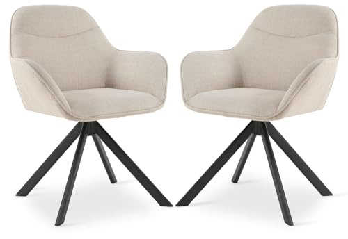 Goeurvant Swivel Dining Chairs Set of 2 Polyester Armchair for Living Room Upholstered Kitchen Chairs, Beige