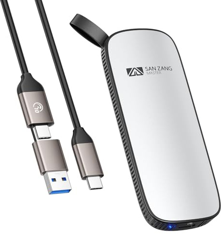 SAN ZANG MASTER SSD Portátil 2TB,USB 3.2 Gen2x2 hasta 1050 MB/s, 1000 MB/s de Escritura, Disco Duro Externo ssd para Ordenador Portátil, Smartphones Tipo C, Pro, Air, Plata