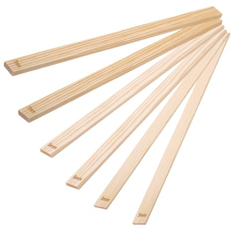 QUARKZMAN 6Pcs Baguettes De Guidage en Bois pour Poterie, 13 x 0.8 Rouleau A Argile, 3 5 7mm Epaisseur, Outils Ceramiques, Bandes De Guidage pour Epaisseur d'argile, DIY Artisanat