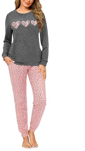 Marvmys Pijamas Mujer Invierno Pijamas de Manga Larga Conjunto de Pijama Algodón Ropa de Dormir para Mujer con Bolsillos y Cordón