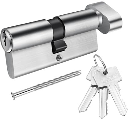 SISAV 30/30T Thumb Turn Euro Lock Cylinder (60mm) - Aluminum Clad Brass Material, Nickel Brushed Finish, High Security, Anti-Drill, with 3 Brass Keys