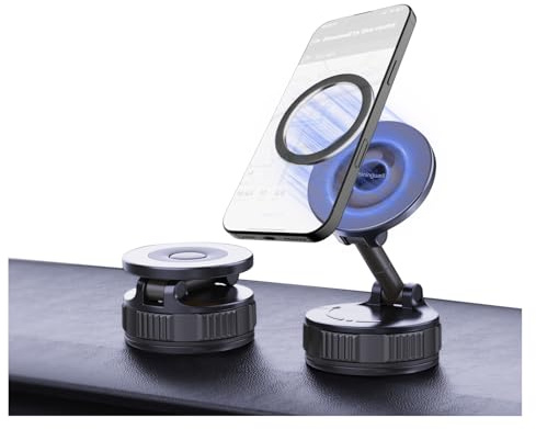 shiningwell Vacuum Magnetic Phone Holder for Car, 360° Adjustable Suction Cup Phone Mount for Auto/Gym/Mirror/Shower, Hands-Free Car Phone Holder, Compatible with iPhone Android and All Smartphones