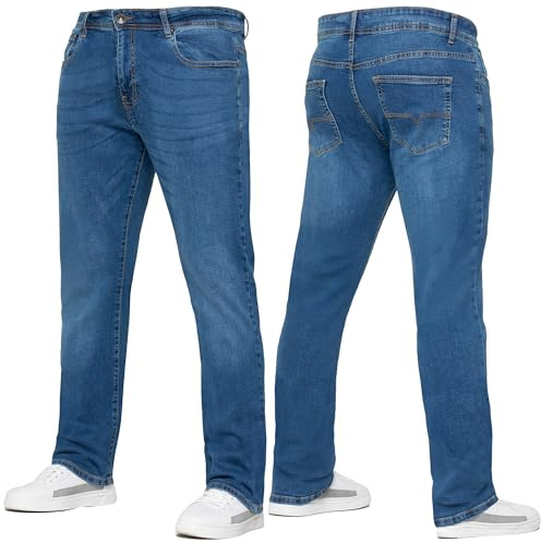 989Zé ENZO Mens Stretch Straight Leg Regular Fit Casual Cotton Classic 5 Pocket Basic Zipper Denim Jeans KZ127 Blue 36W / 30L