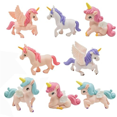 YUYWWAN 8 Pezzi Unicorno Figurine, Carino Mini Personaggi Unicorno, Decorazione Torta Ragazze, Set di Unicorni Figure per Desktop, Libreria, Festa di Compleanno, Topper Torta Decorazione